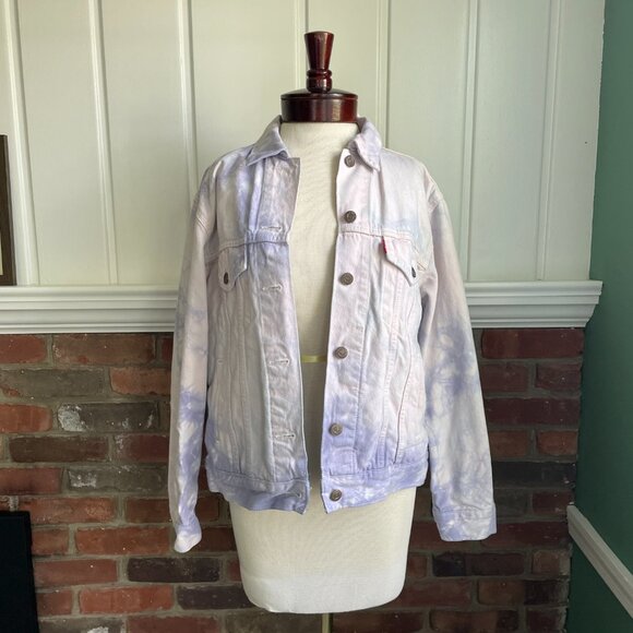 Levi's Ex Boyfriend Purple Tye-Dye Trucker Jean Denim Jacket Size Small - Picture 1 of 4
